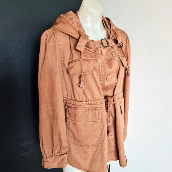 WITCHERY tan hooded parka coat jacket S - Picture 2 of 4
